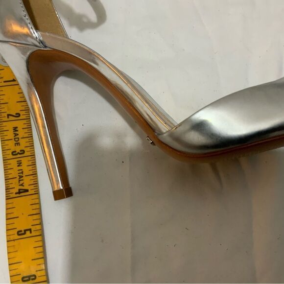 Schutz Saasha Lee Metallic Leather Open Toe Ankle Strap Heels Silver Size 7 - Picture 13 of 16